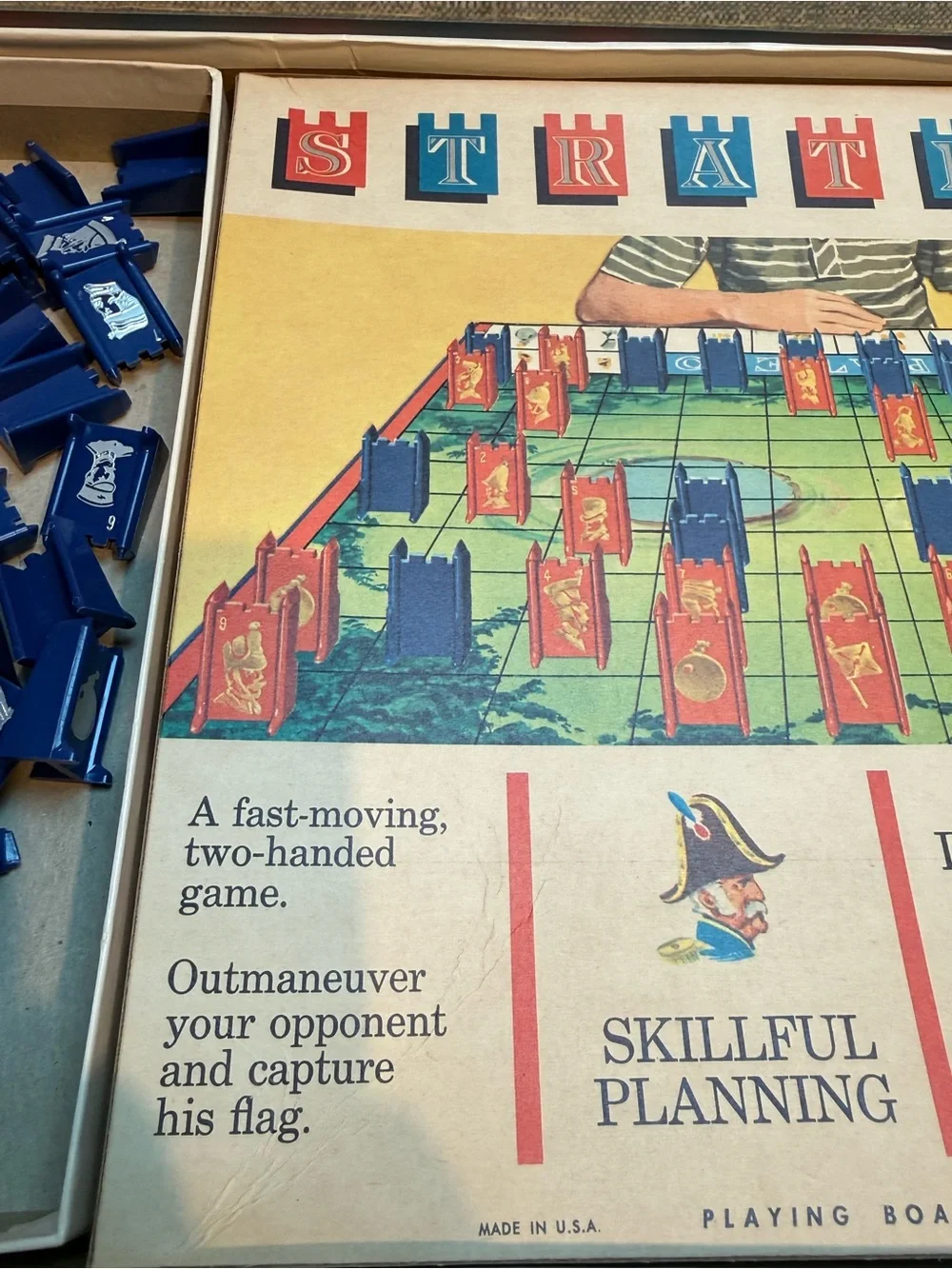 Vintage Stratego Board Game 4916  Milton Bradley VTG 1961 - missing 1 blue token